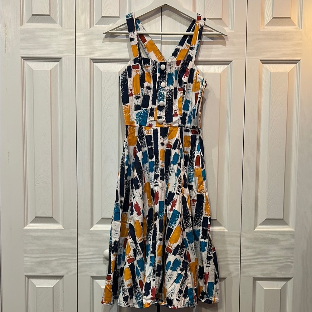 Retro Hearts & Roses London Abstract Midi Dress